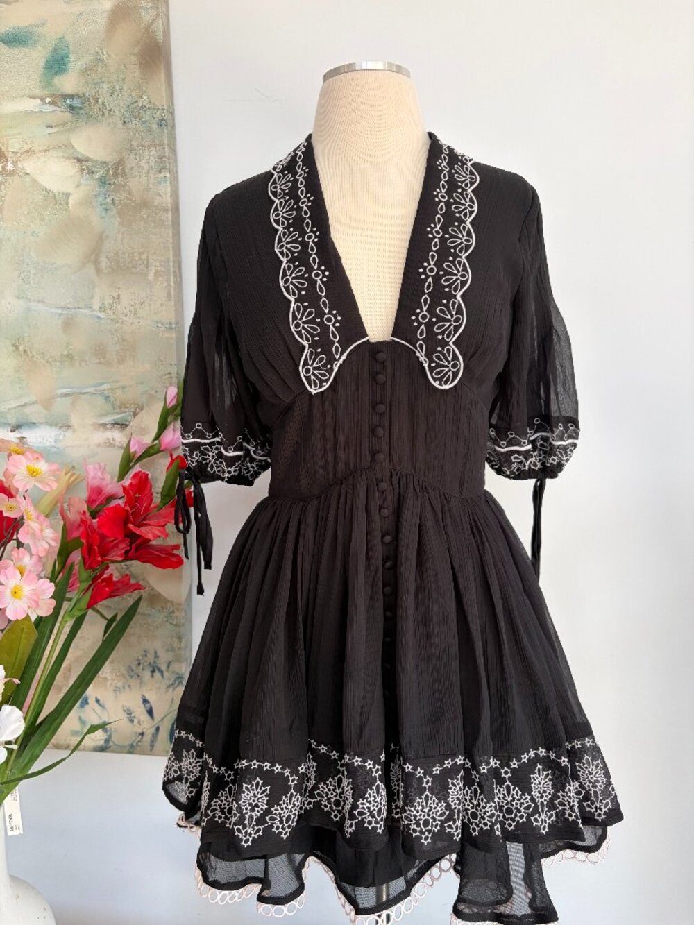 Embroidered Collar Mini Dress Size 6